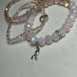 Pink Crystal Ribbon Charm Bracelet Set